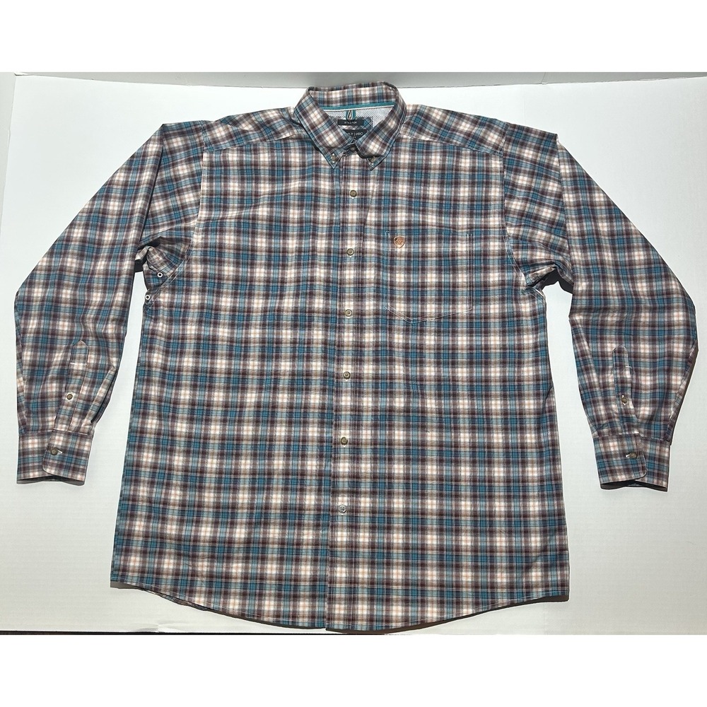 Ariat Pro Series Stretch Shirt Mens Size XL Plaid Stretch Long Sleeve Western